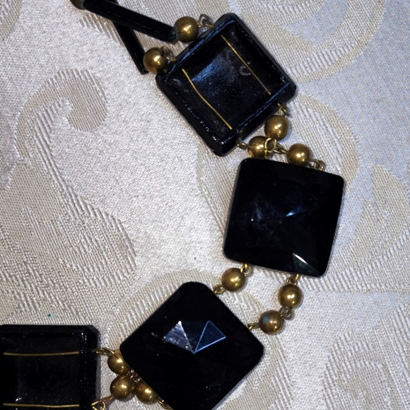 Bakelite ArtoDec Statement Necklace Rare 1940s Black Geometric Bib One of a Kind - Picture 4 of 8